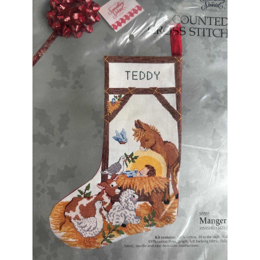 Something Special Manger Nativity Cross Stitch Stocking Kit 50355 Vintage 1988